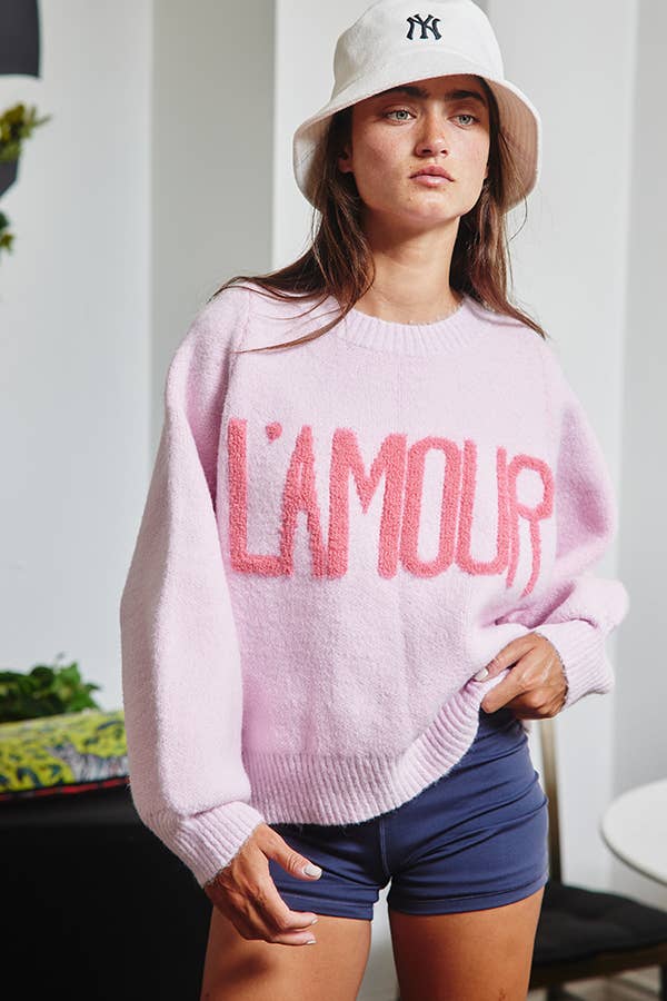 IT2389 'TIS THE SEASON & L'AMOUR' Lettering Sweater: Pink / S-M-L (2-2-2)