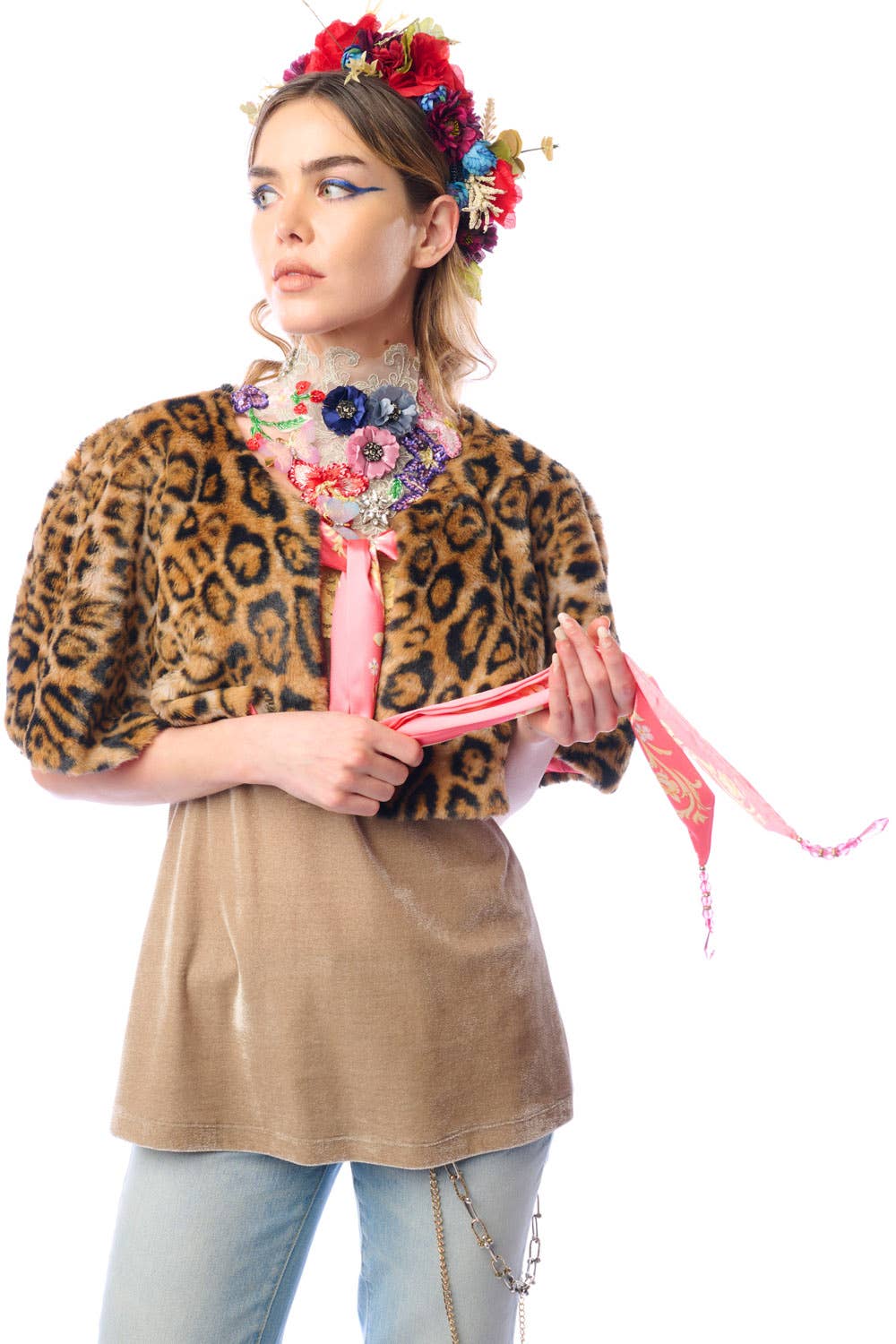 Grace Kelly Reversible Fur Cape: Leopard / One size