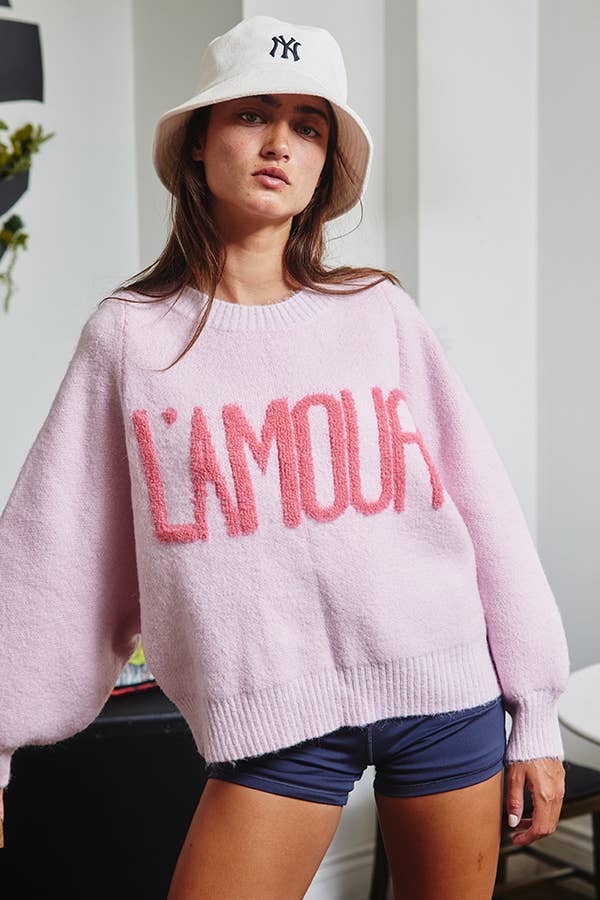 IT2389 'TIS THE SEASON & L'AMOUR' Lettering Sweater: Pink / S-M-L (2-2-2)