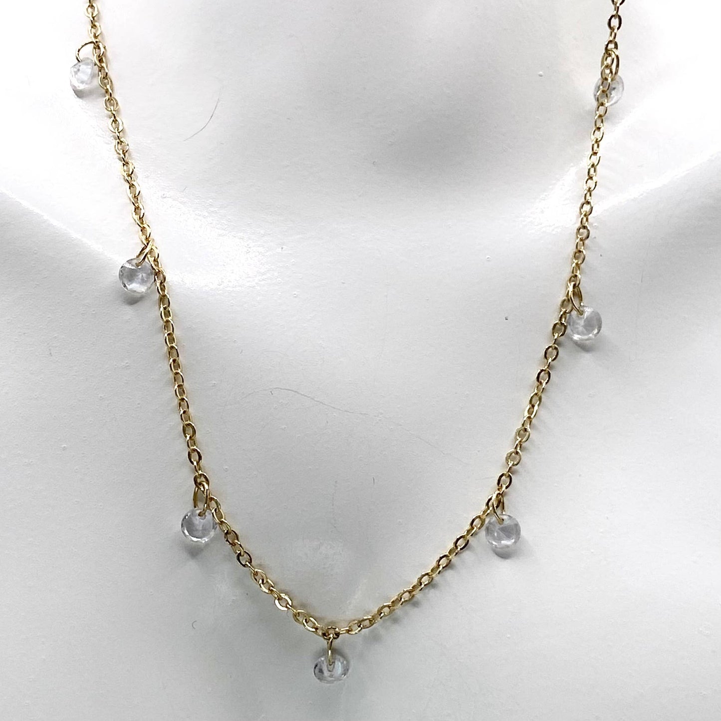 Layering necklace crystal bean chain : Dainty chain with tiny crystals