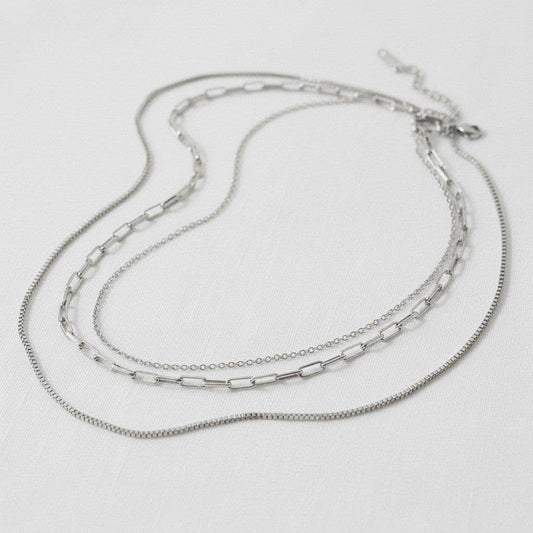 Layered Steel Pendant Necklace with Geometric Design