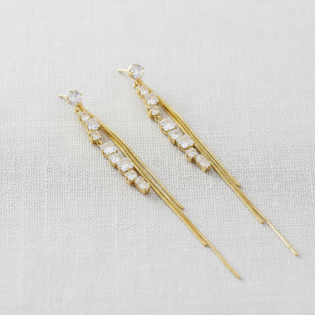 Zirconia Long Tassel Earrings