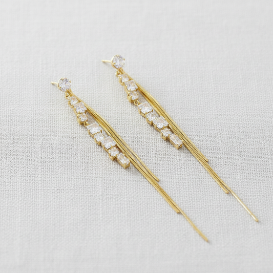 Zirconia Long Tassel Earrings