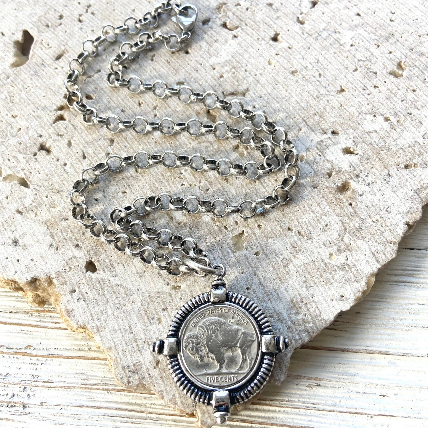 Buffalo coin necklace  Montana Colorado Idaho jewlery: Matte gold