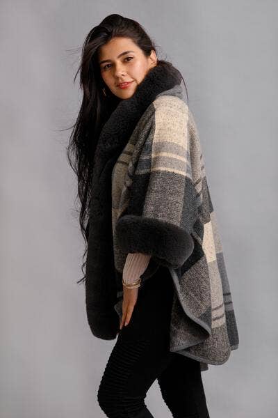 Faux Fur Kimono Plaid