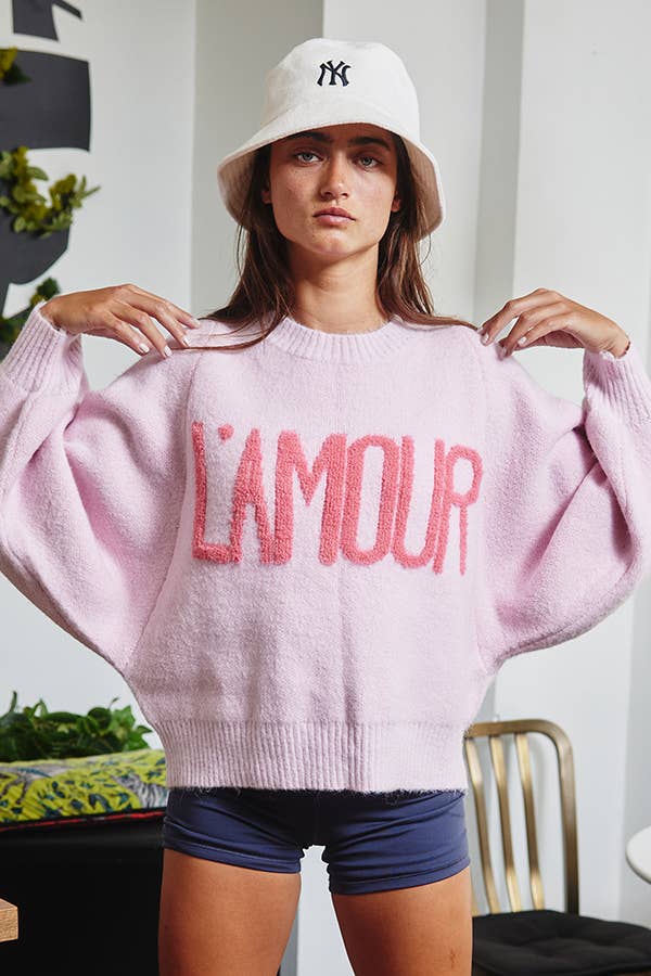 IT2389 'TIS THE SEASON & L'AMOUR' Lettering Sweater: Pink / S-M-L (2-2-2)