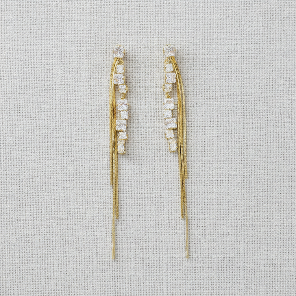 Zirconia Long Tassel Earrings