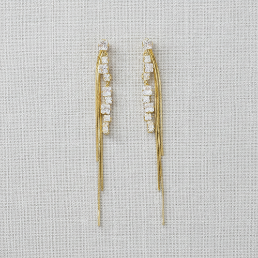 Zirconia Long Tassel Earrings