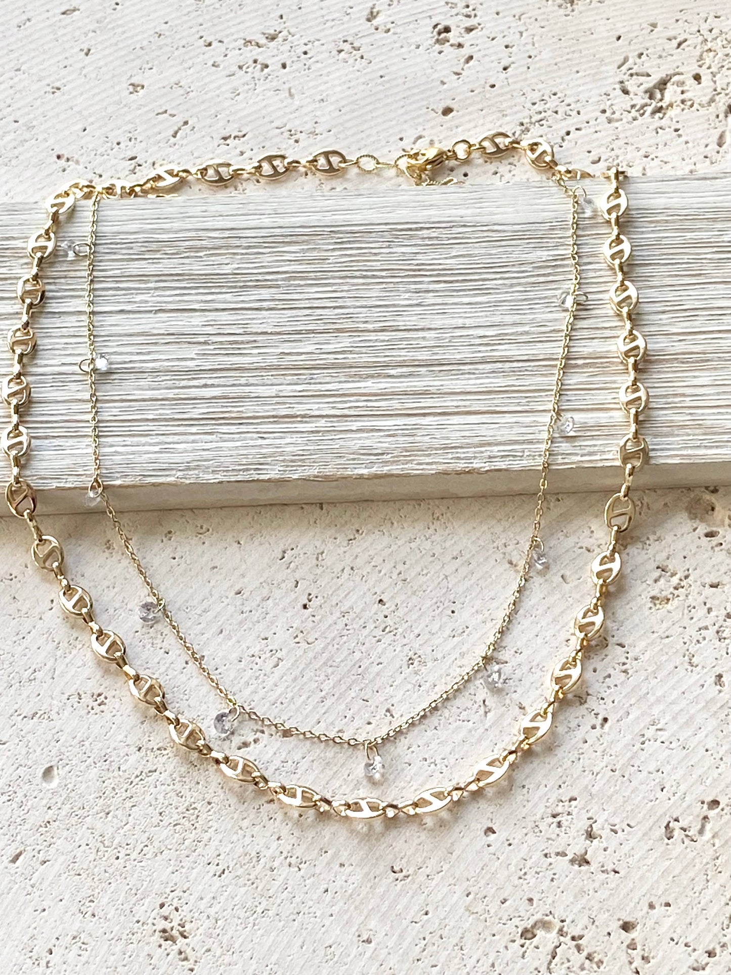 Layering necklace crystal bean chain : Dainty chain with tiny crystals