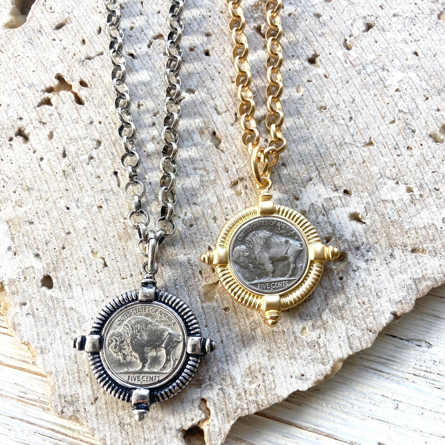 Buffalo coin necklace  Montana Colorado Idaho jewlery: Matte gold