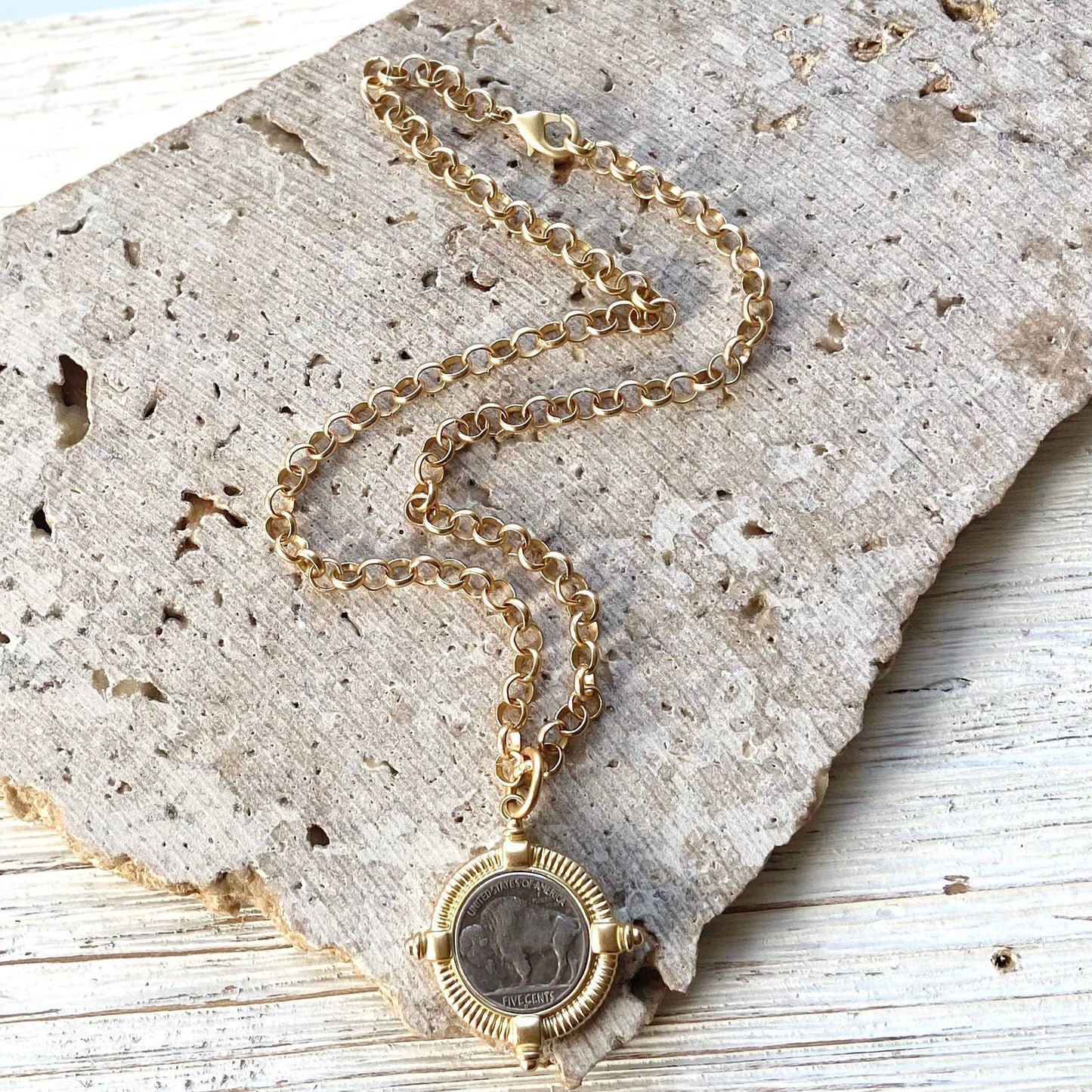 Buffalo coin necklace  Montana Colorado Idaho jewlery: Matte gold
