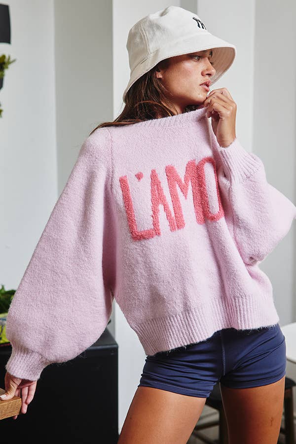 IT2389 'TIS THE SEASON & L'AMOUR' Lettering Sweater: Pink / S-M-L (2-2-2)