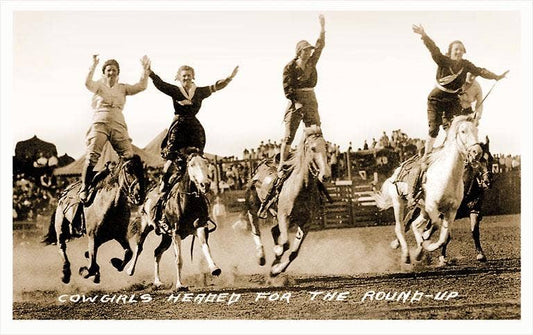 Postcard CG-20 Cowgirls Standing on Horses