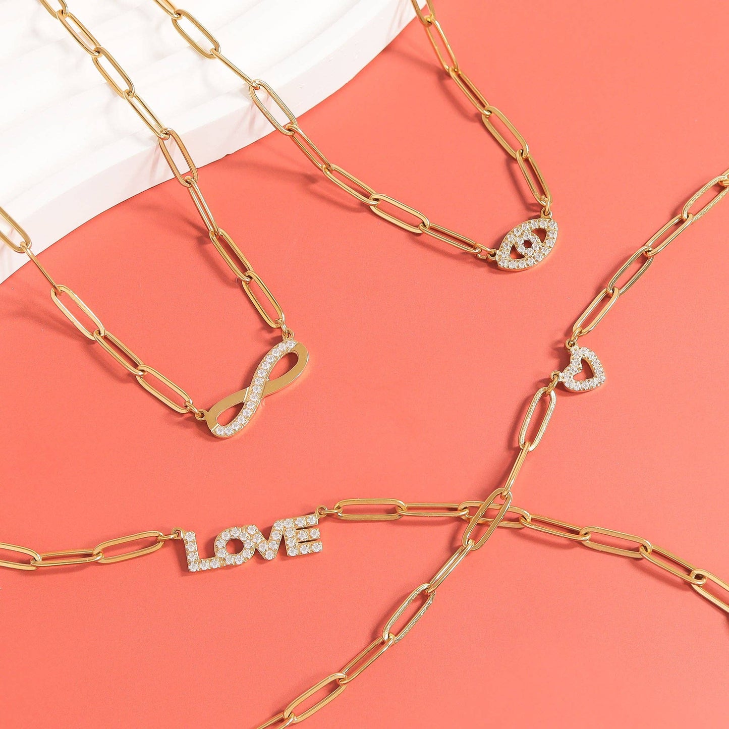 18K Gold PVD Stainless Steel  "Love" Paperclip Necklace: Gold