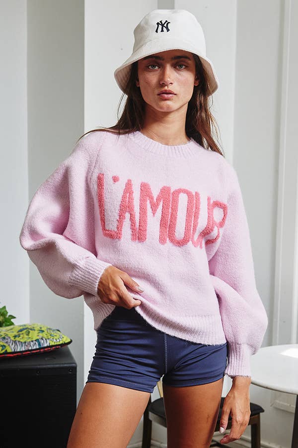 IT2389 'TIS THE SEASON & L'AMOUR' Lettering Sweater: Pink / S-M-L (2-2-2)