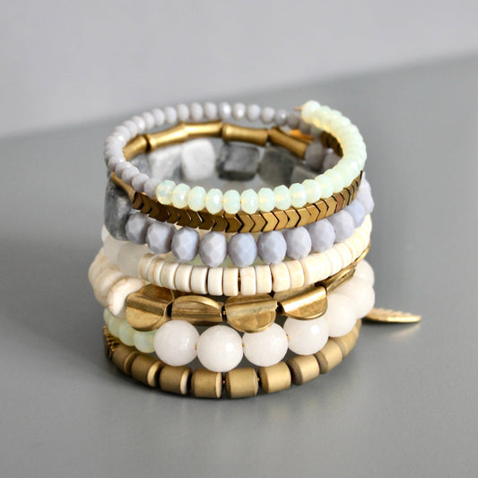 ISLB01 Gray, white, and brass wrap bracelet