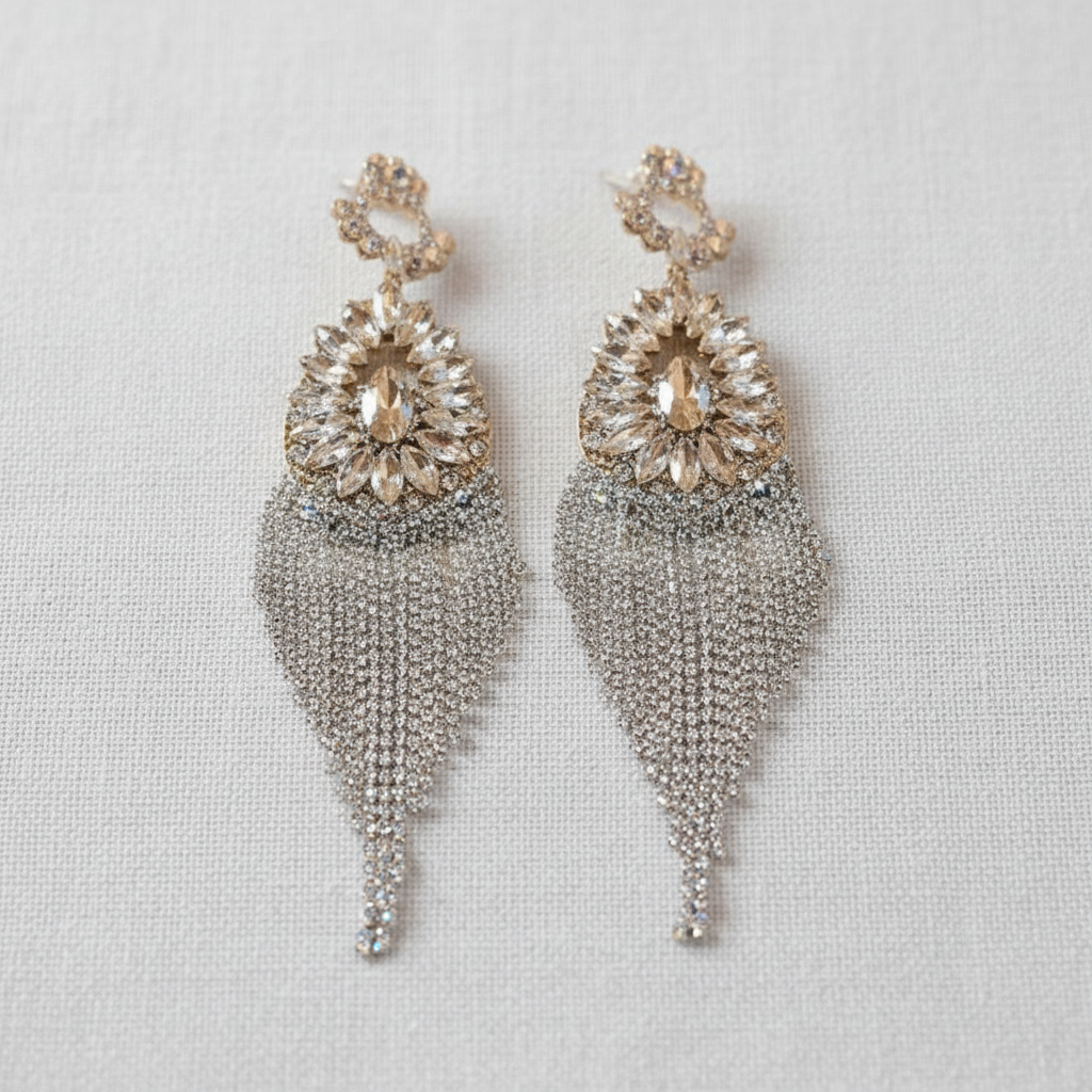 Exquisite Rhinestone Long Tassel Earrings