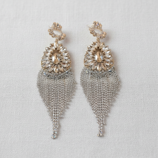 Exquisite Rhinestone Long Tassel Earrings