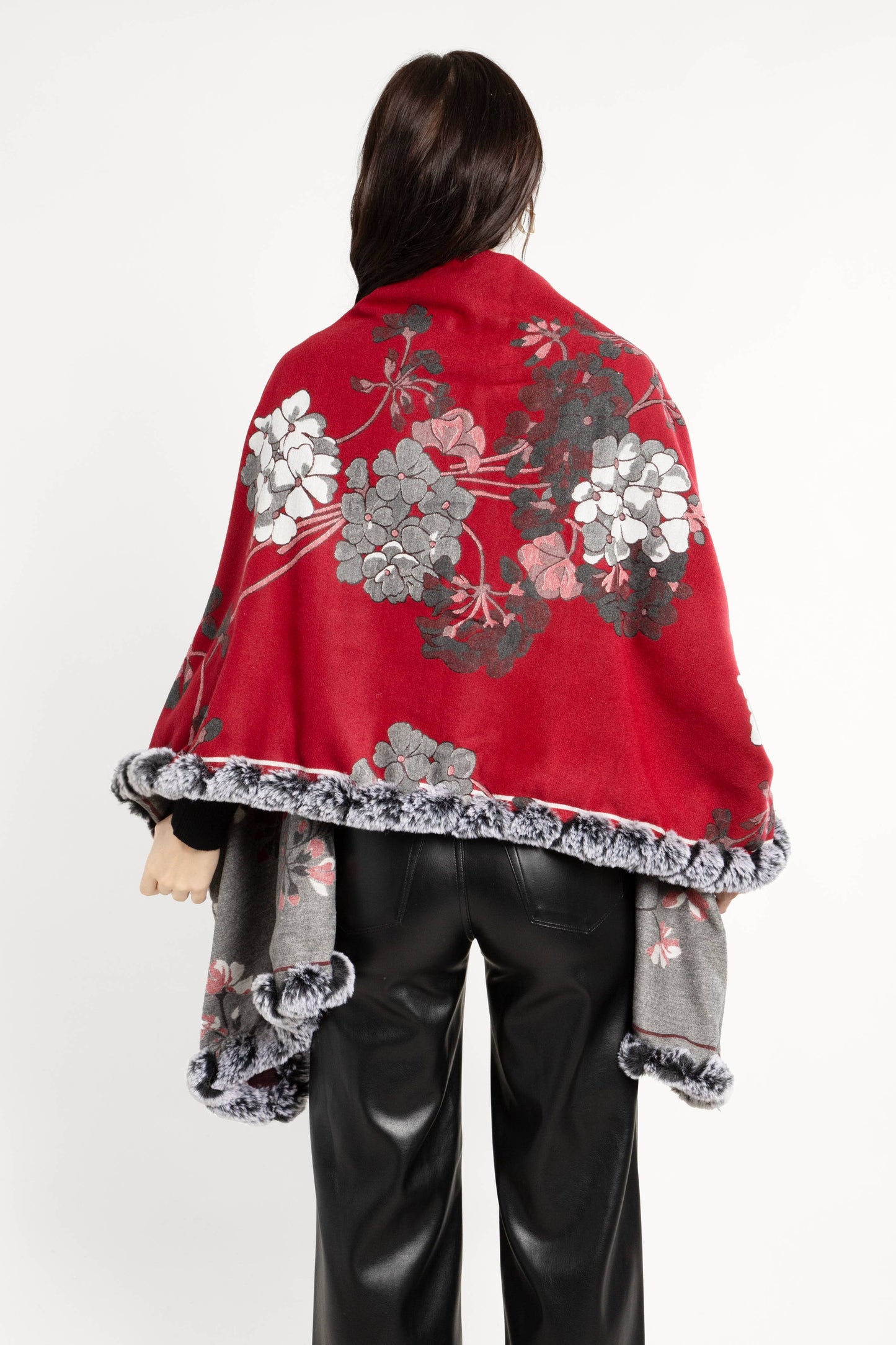 Blooming Faux Fur Scarf: Black