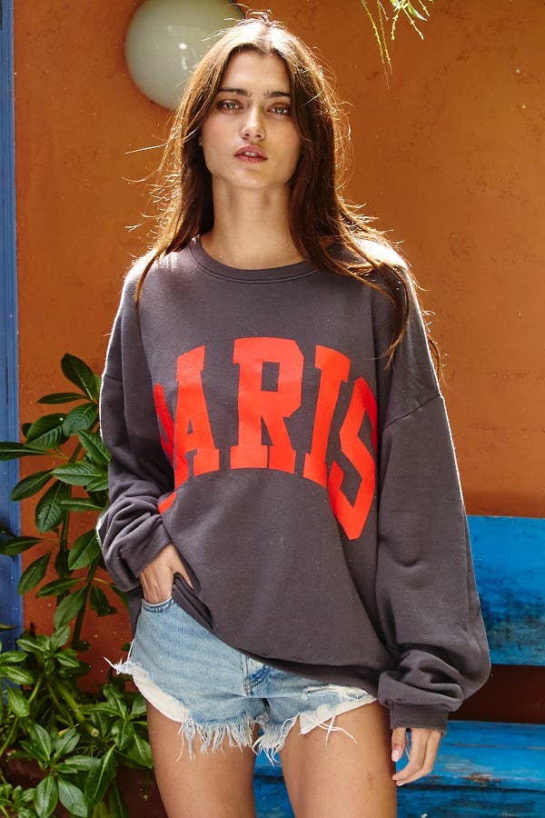'PARIS' Graphic French Terry Oversize / CHARCOAL