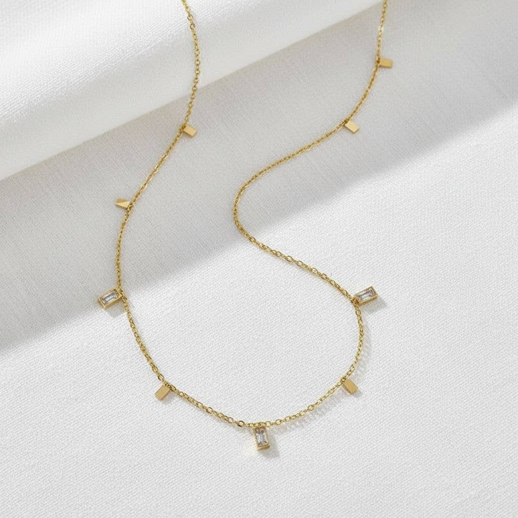 Geometric Crystal Teardrop Necklace: A1