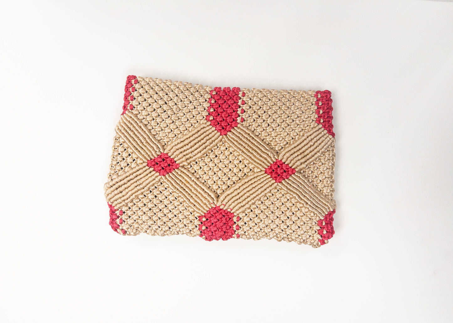 Handmade Macramé Clutch- Champagne & Pink