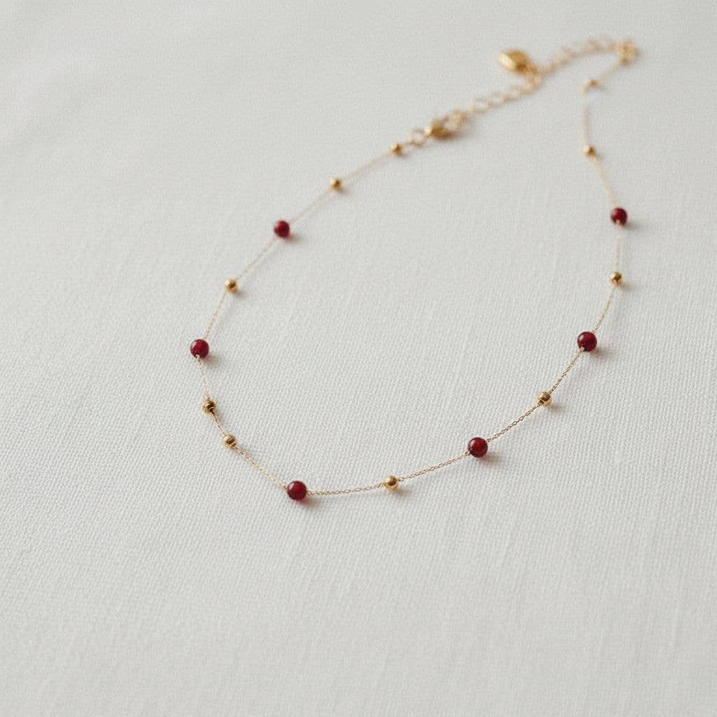 Garnet Bead Necklace and Bracelet Set: A1
