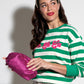 CHRISSY METALLIC CLUTCH: MAGENTA