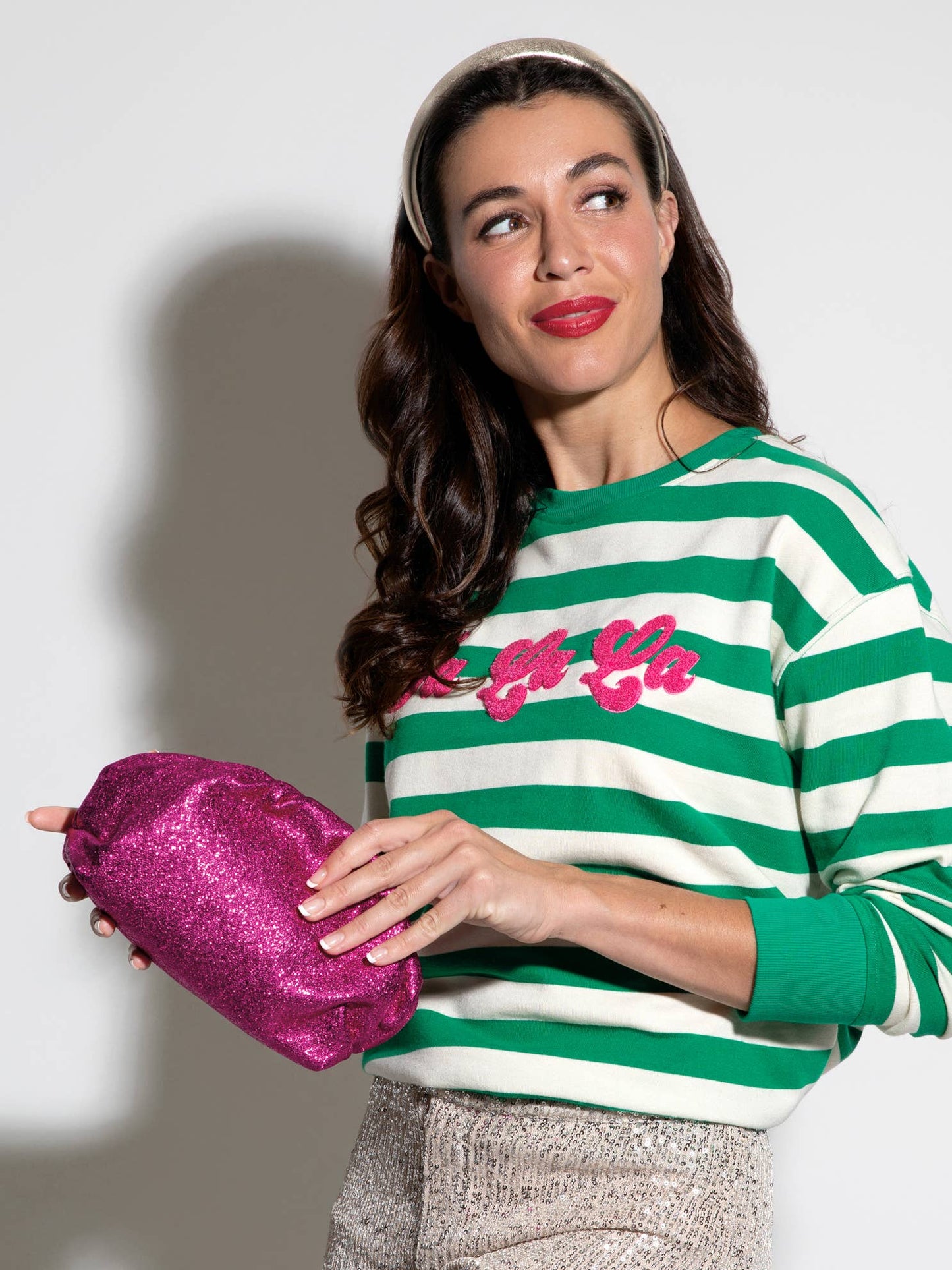 CHRISSY METALLIC CLUTCH: MAGENTA