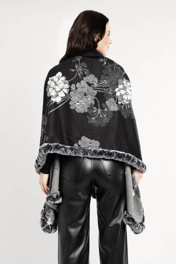 Blooming Faux Fur Scarf: Black