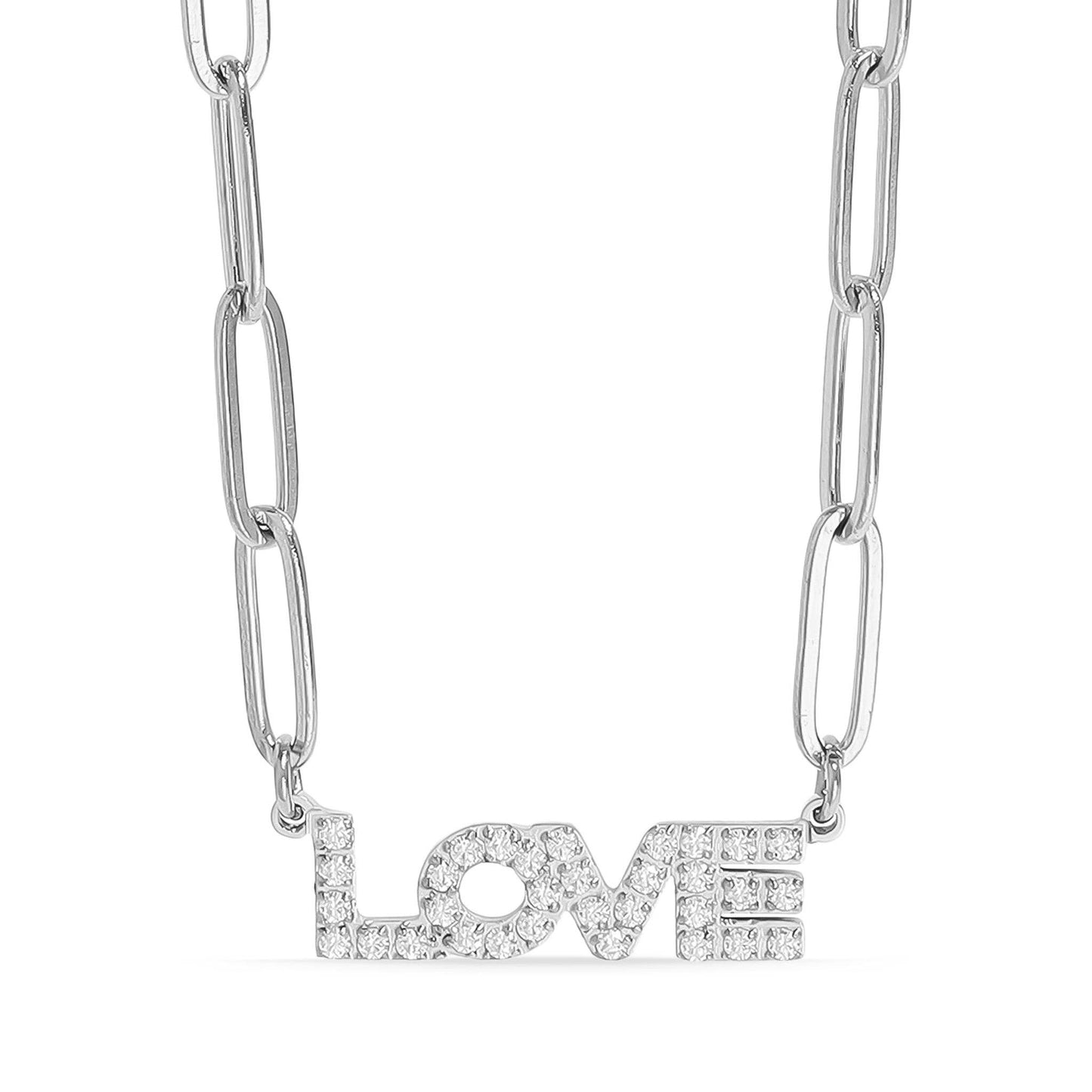 18K Gold PVD Stainless Steel  "Love" Paperclip Necklace: Gold