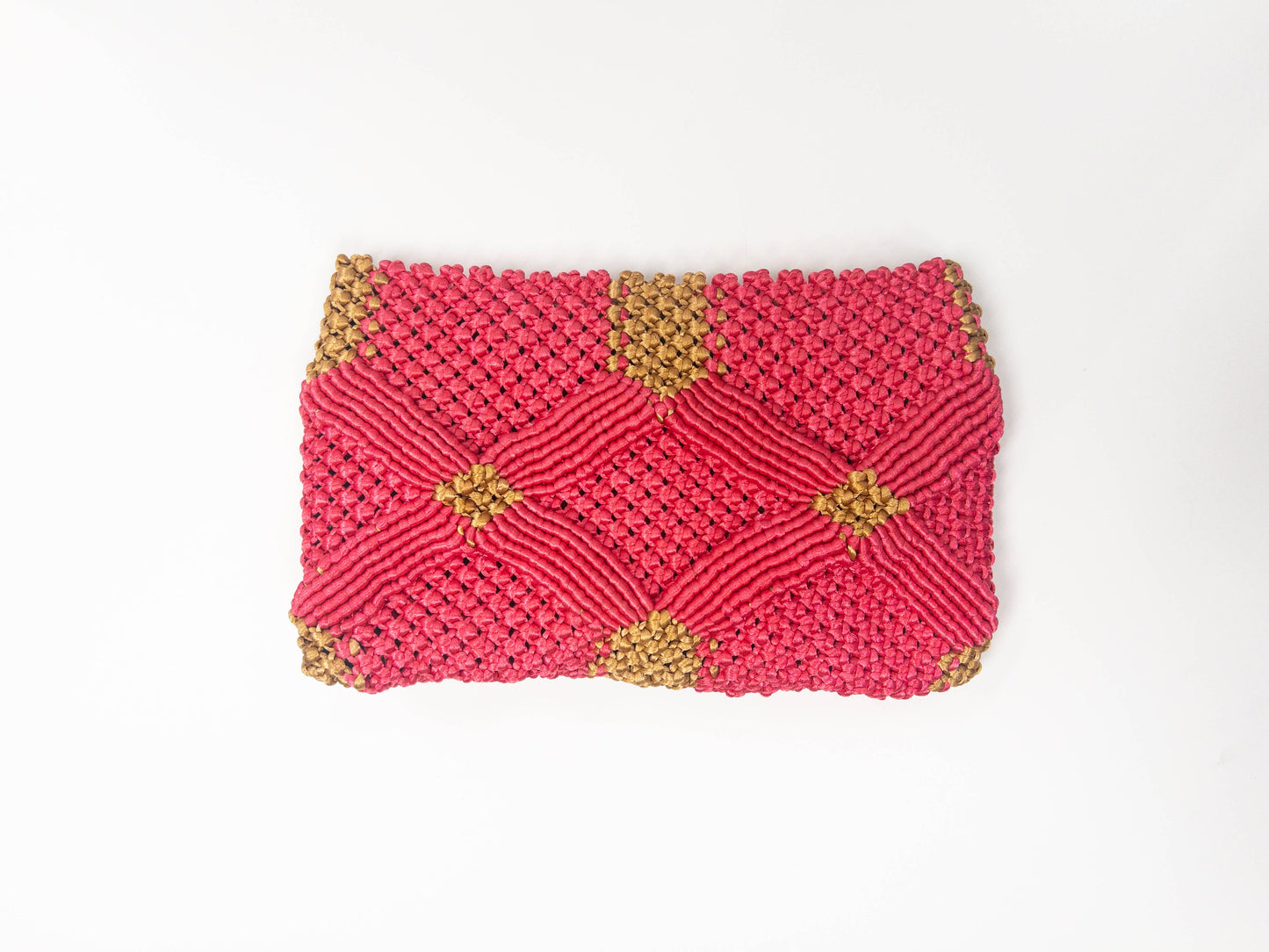 Handmade Macramé Clutch- Pink and Caramel