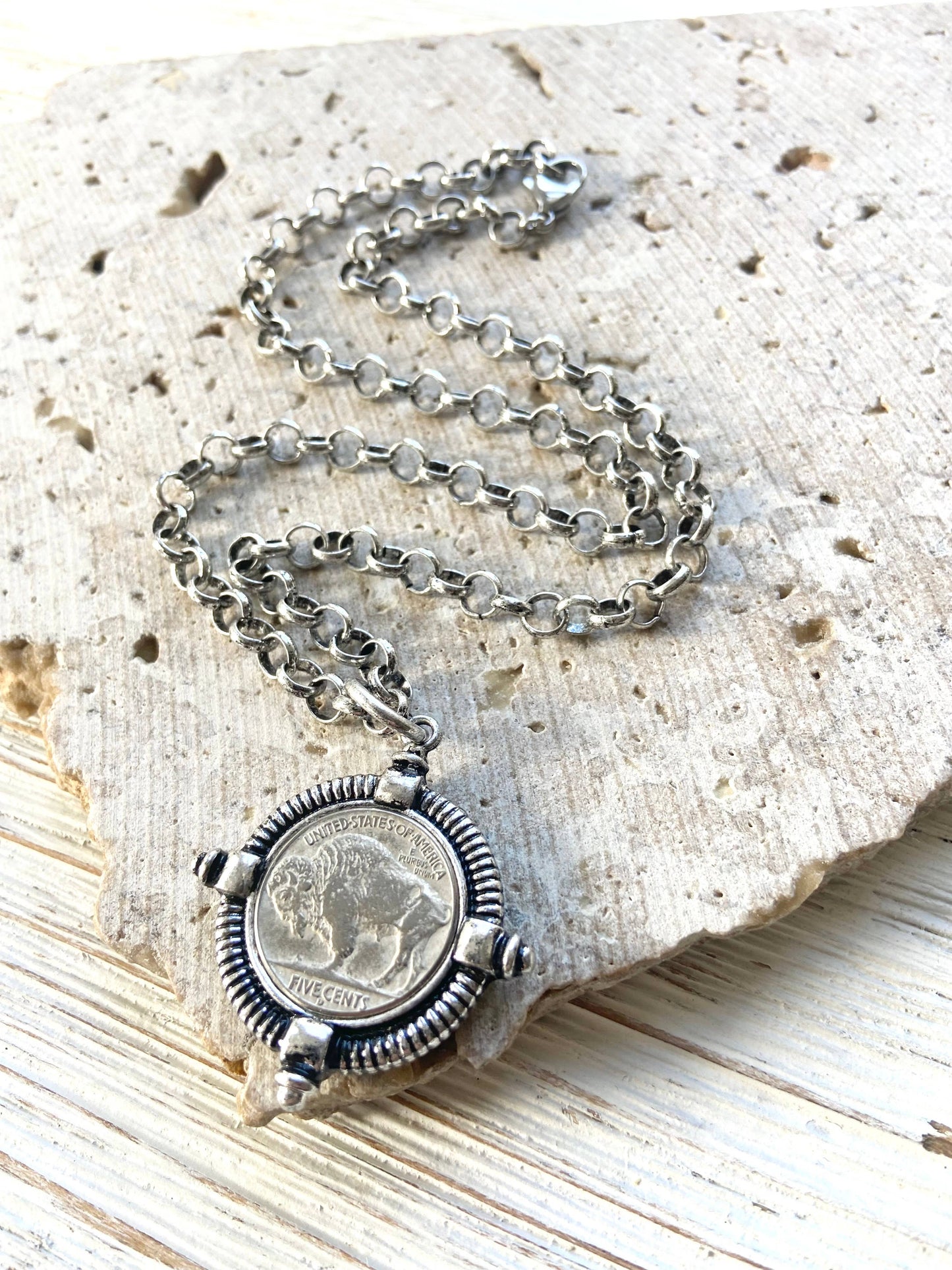 Buffalo coin necklace  Montana Colorado Idaho jewlery: Matte gold