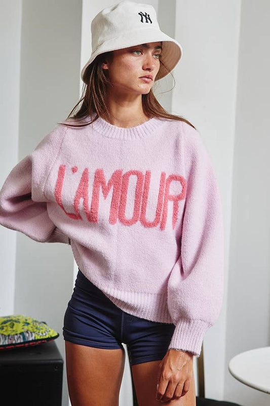 IT2389 'TIS THE SEASON & L'AMOUR' Lettering Sweater: Pink / S-M-L (2-2-2)