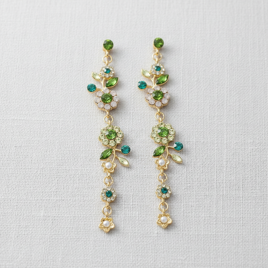 Vintage Rhinestone Floral Long Earrings
