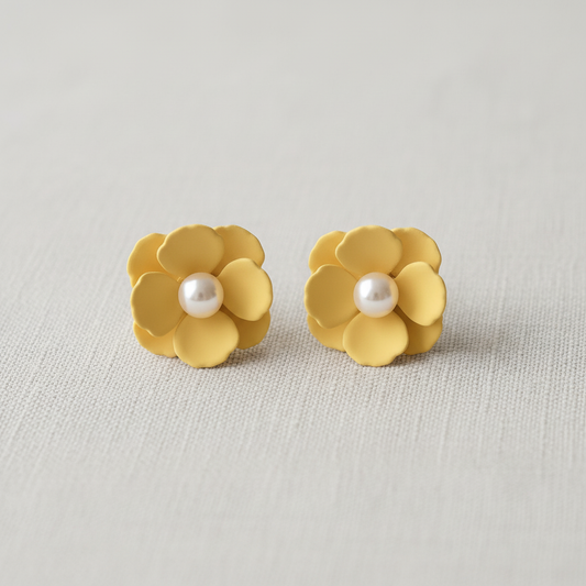Chic Yellow Floral Stud Earrings
