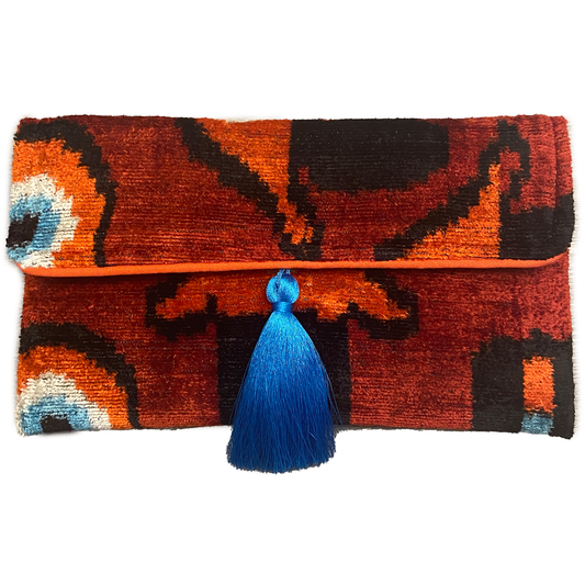 Ikat Assorted Velvet Clutch/Crossbody Bag: Fatima Fire