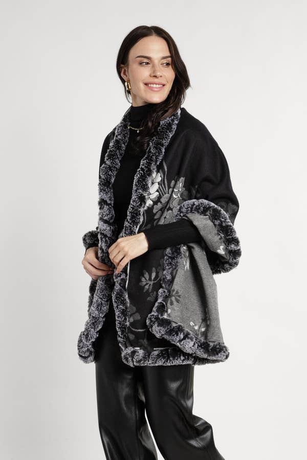 Blooming Faux Fur Scarf: Black