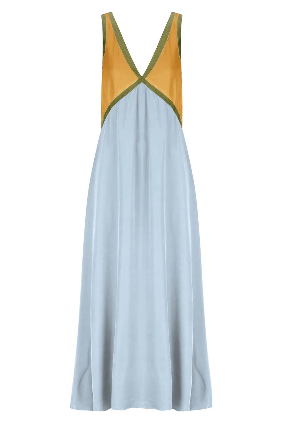 Contrast Panels Plunge Midi Dress: Green / L