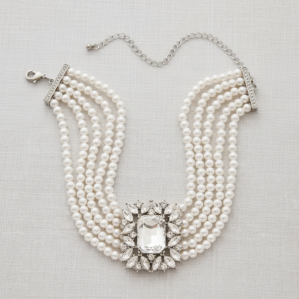 Baroque Rhinestone Pearl Choker Necklace