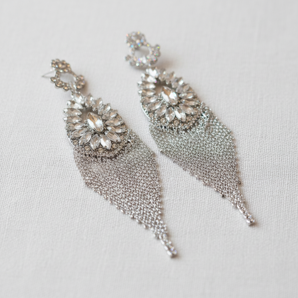 Exquisite Rhinestone Long Tassel Earrings