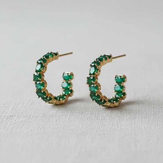 Rhinestone C-Shape Geometric Hoop Earrings