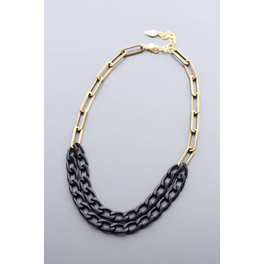 HYL419 Black and brass chain necklace