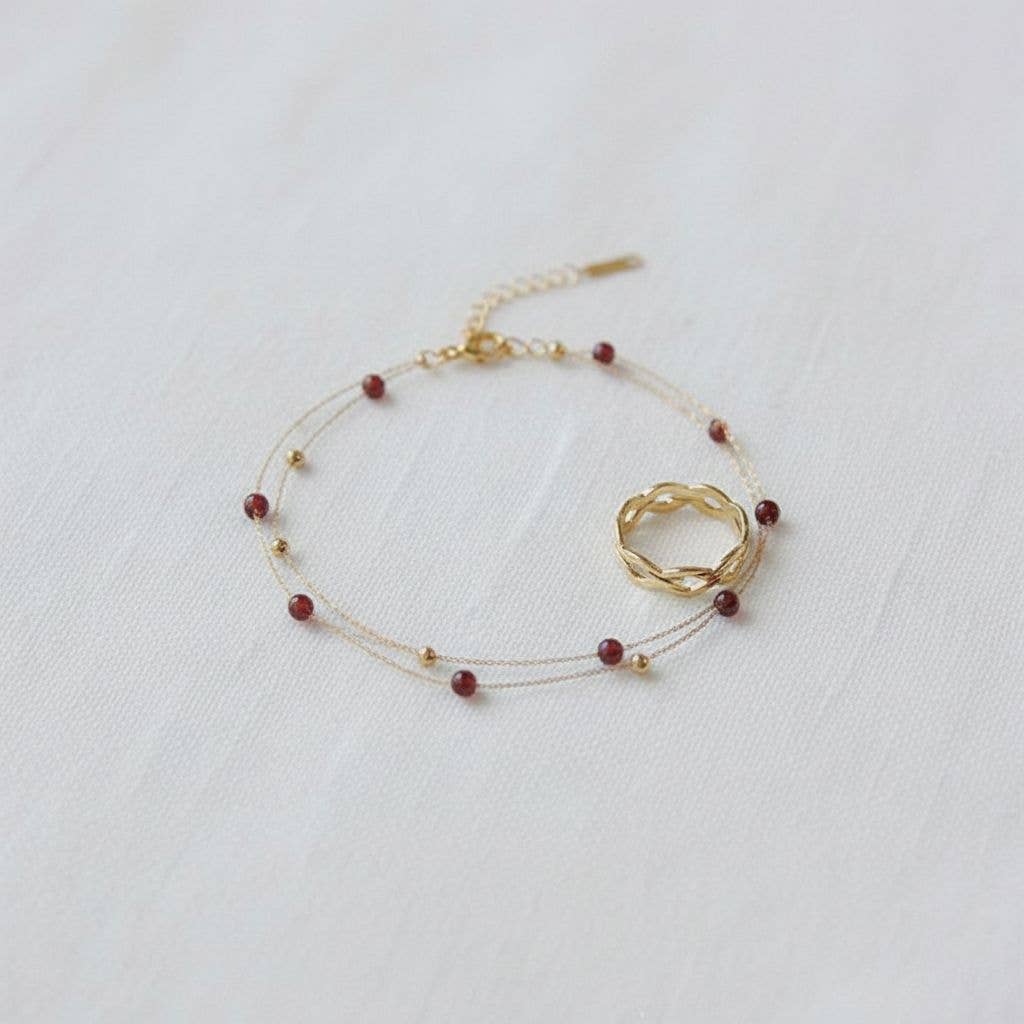 Garnet Bead Necklace and Bracelet Set: A1