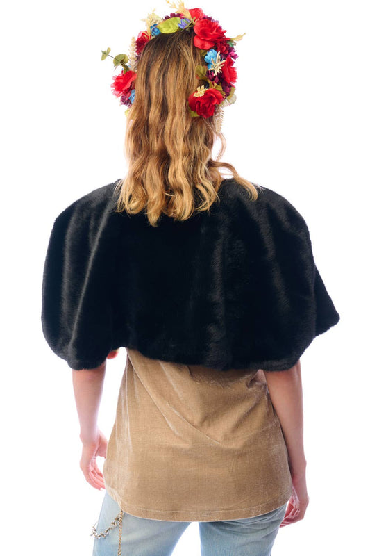 Grace Kelly Reversible Fur Cape: Black / One size