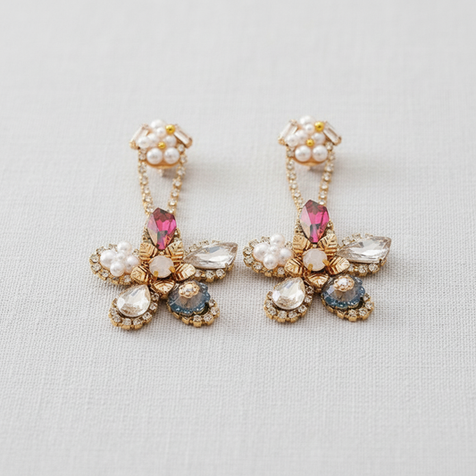 Zircon Pearl Flower Earrings