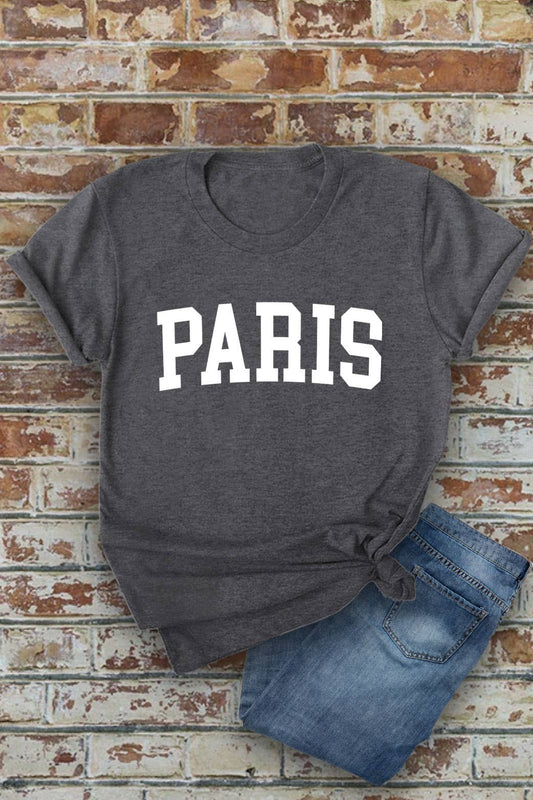 Paris, Unisex Round Neck Short Sleeve T-Shirt: L / Charcoal