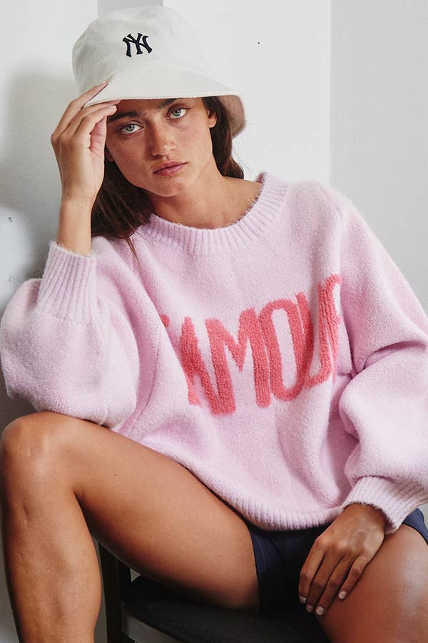 IT2389 'TIS THE SEASON & L'AMOUR' Lettering Sweater: Pink / S-M-L (2-2-2)