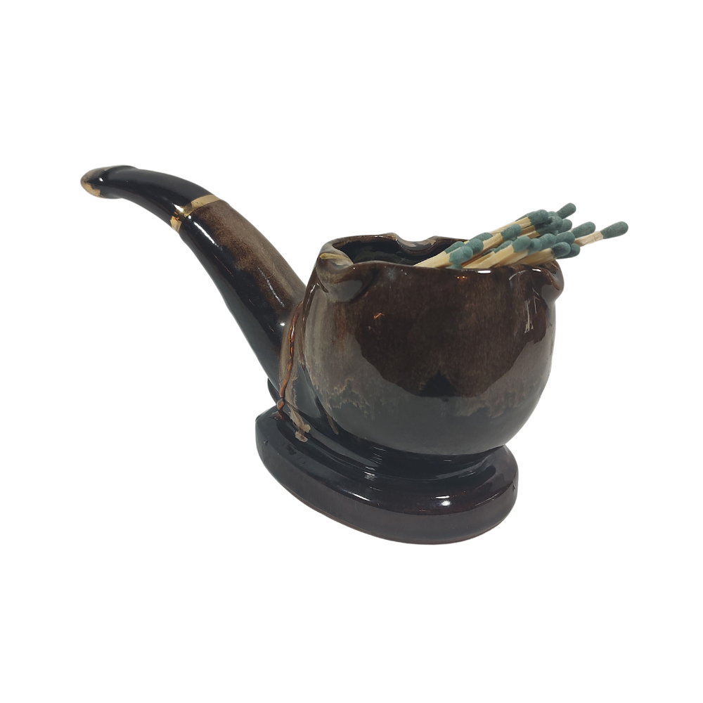 Brown Pipe Match Holder Ashtray