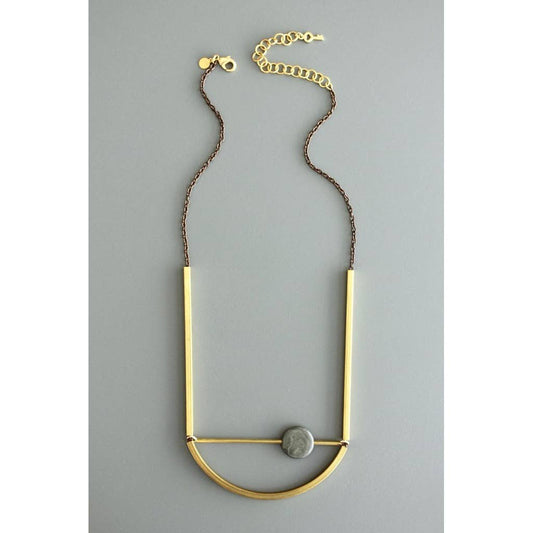 ATH122 Athena Gray stone and brass necklace